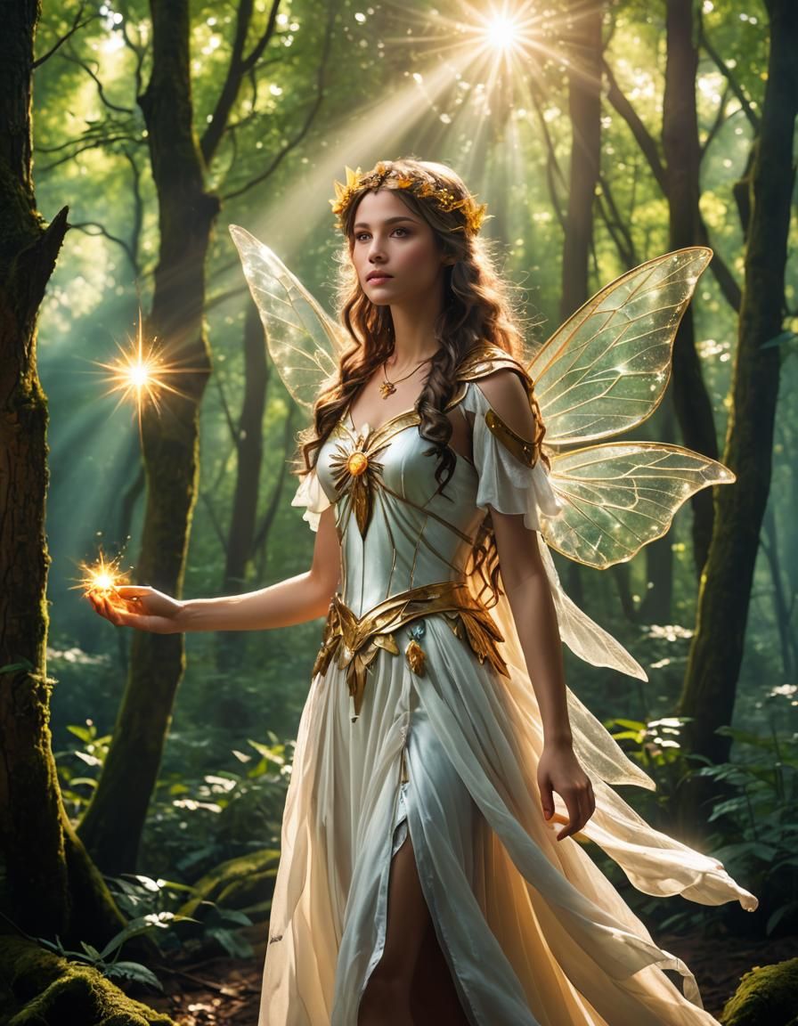 Fairy Goddess and Boy in Magical Woods