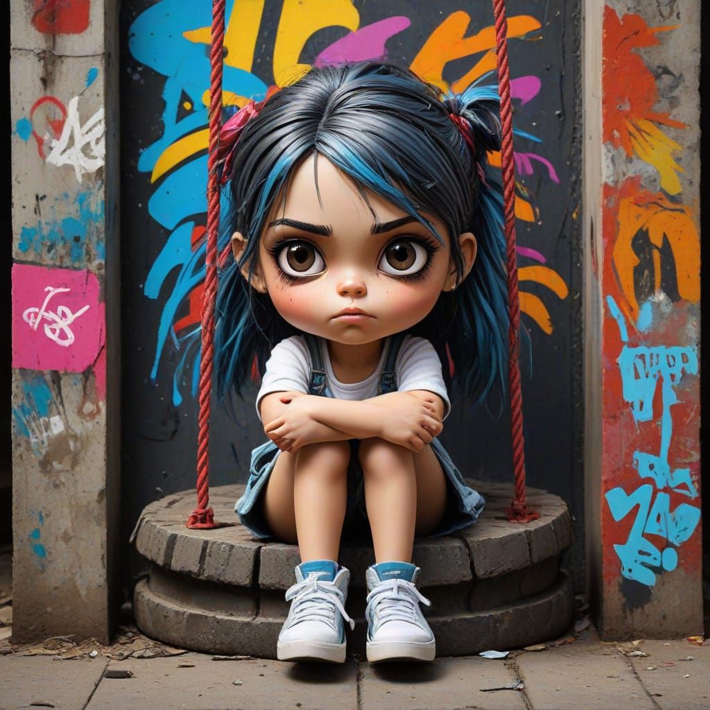 A chibi-style girl on a swing