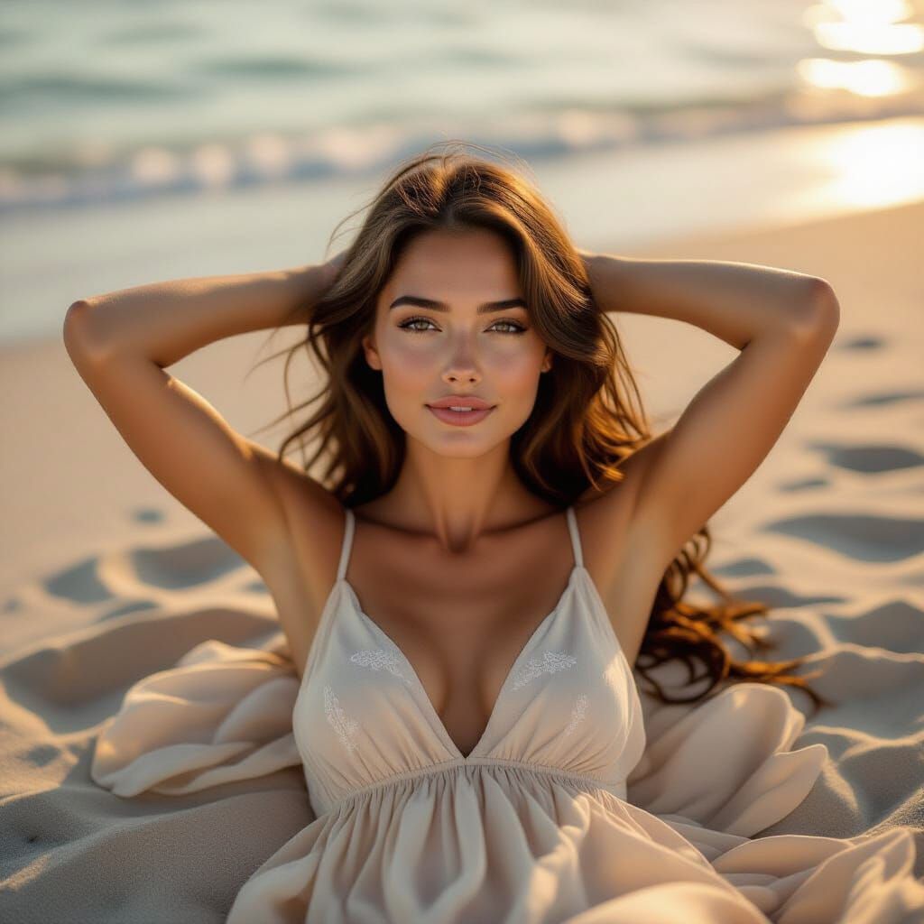Young Woman on Beach in Golden Hour Photography