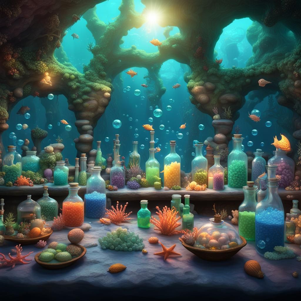 Underwater Mermaids Brewing Potions: 3D Digital Art