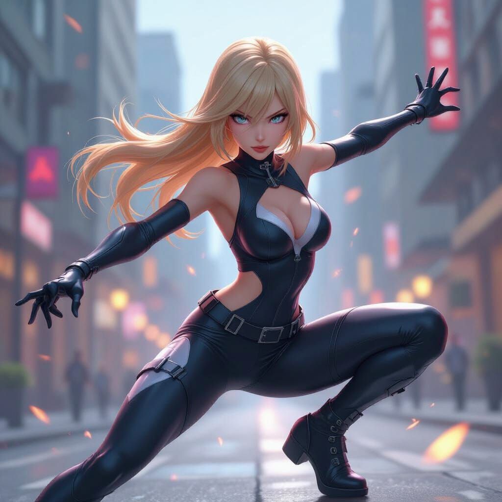 Gwen Stacy in Dynamic 3D Anime Action Pose