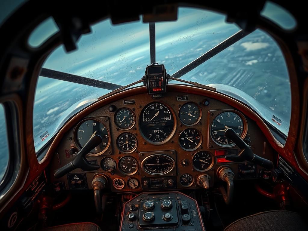 WWII Airplane Dashboard: Pilot's View, Photorealistic Detail