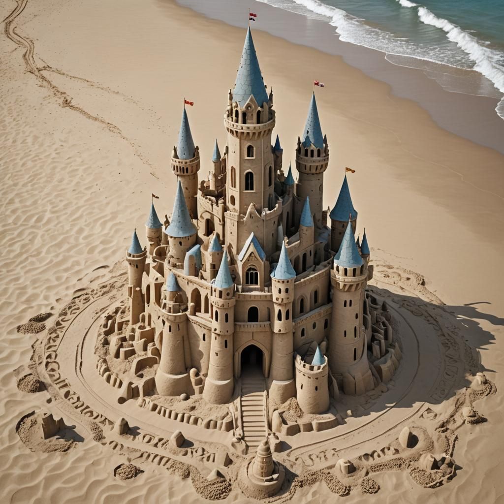 Intricate Sandcastle Medieval Beach Art