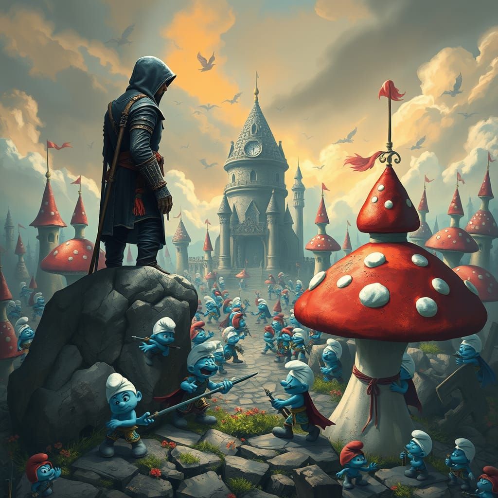Fantastical Assassin Meets Smurf Village in Whimsical Fungal...