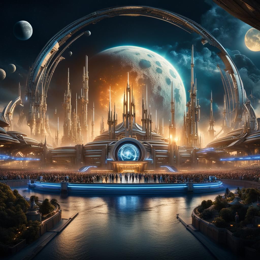 Spectacular Light Show on the Moon Over Tomorrowland