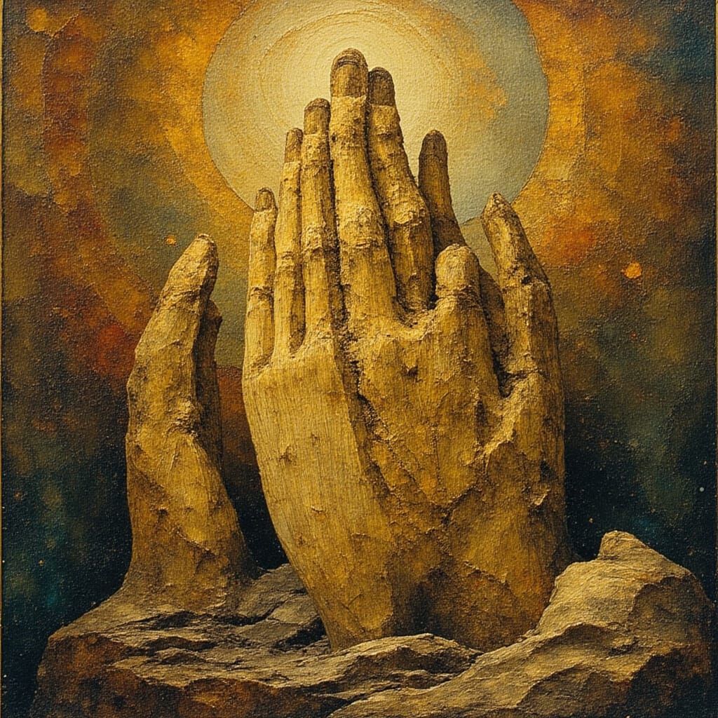 Surreal Wood Carving of Praying Hands