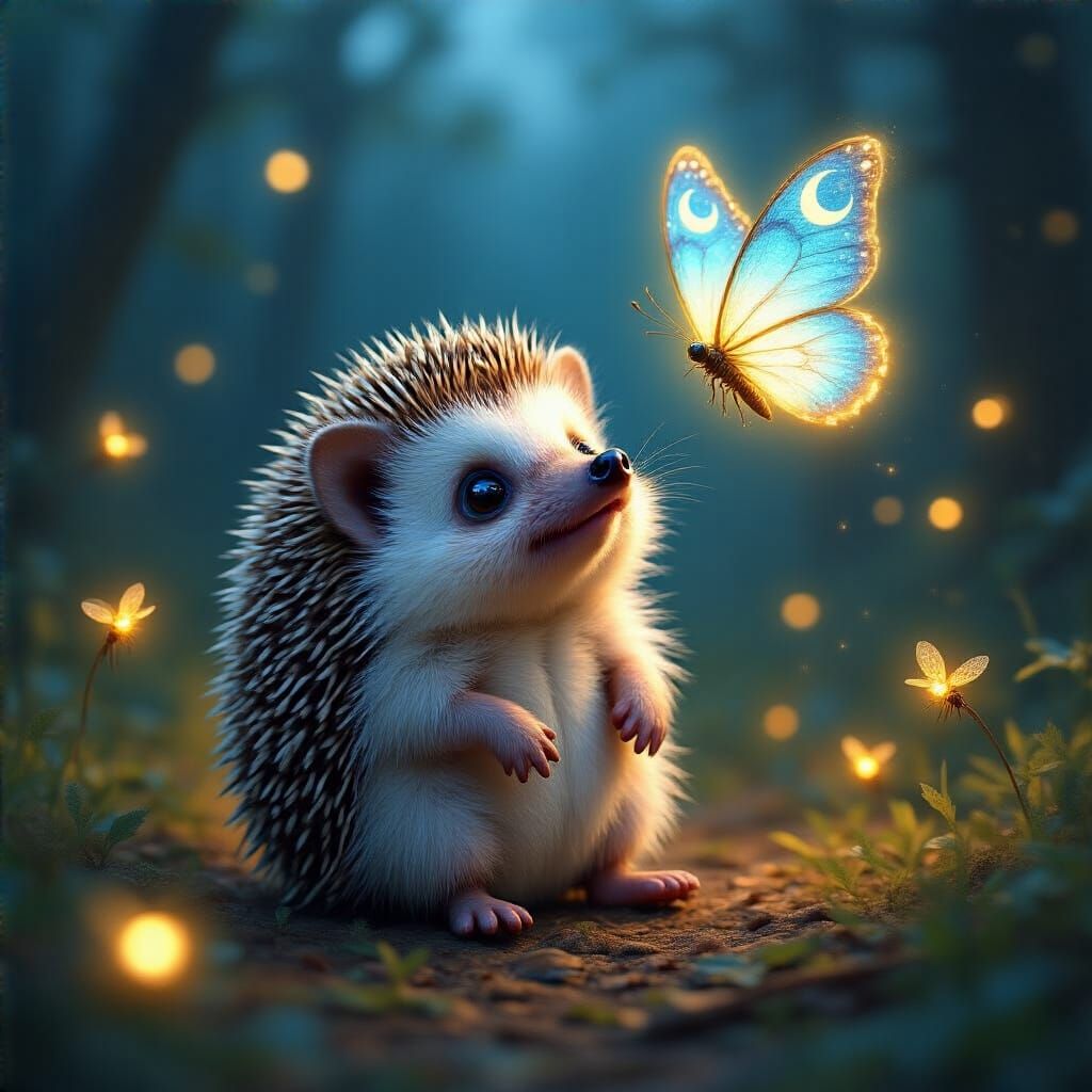 Baby Hedgehog in Mystical Twilight Forest