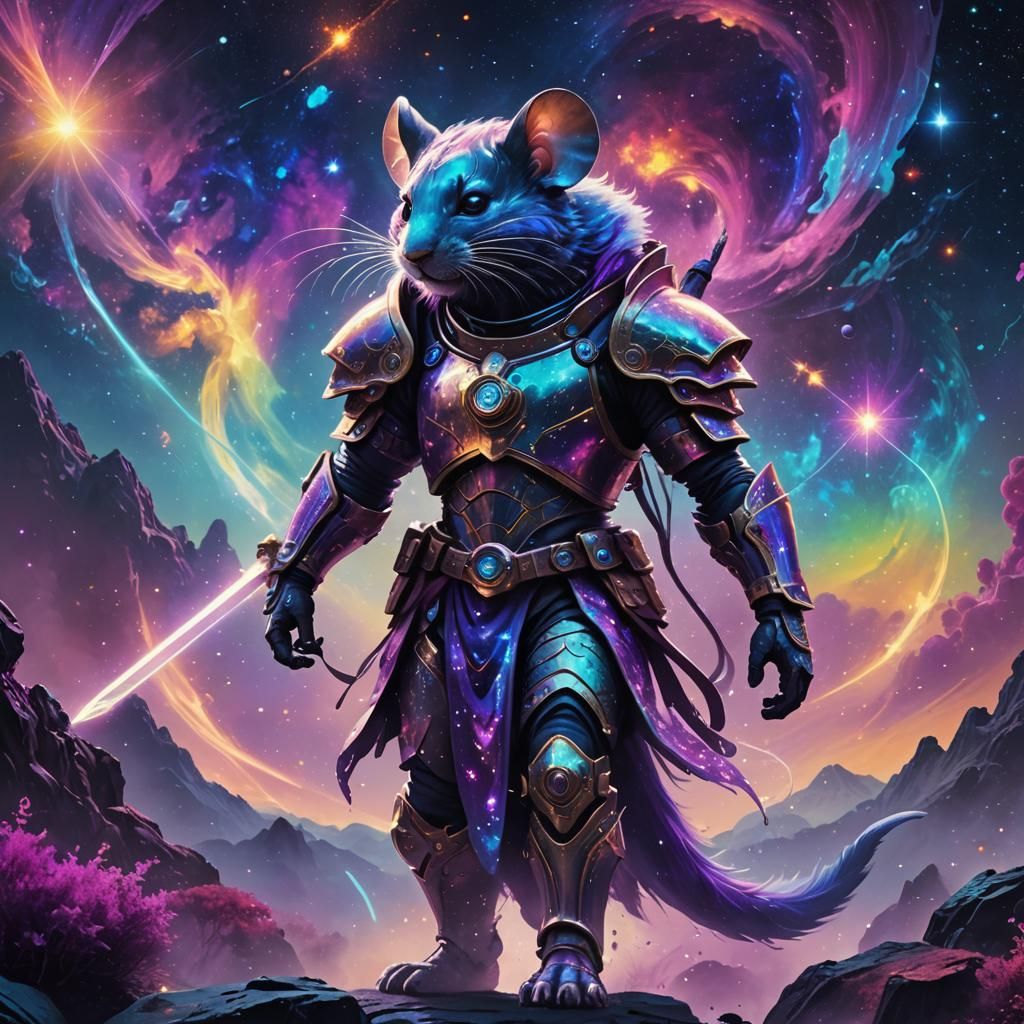 Space Mouse Warrior in Cosmic Landscape