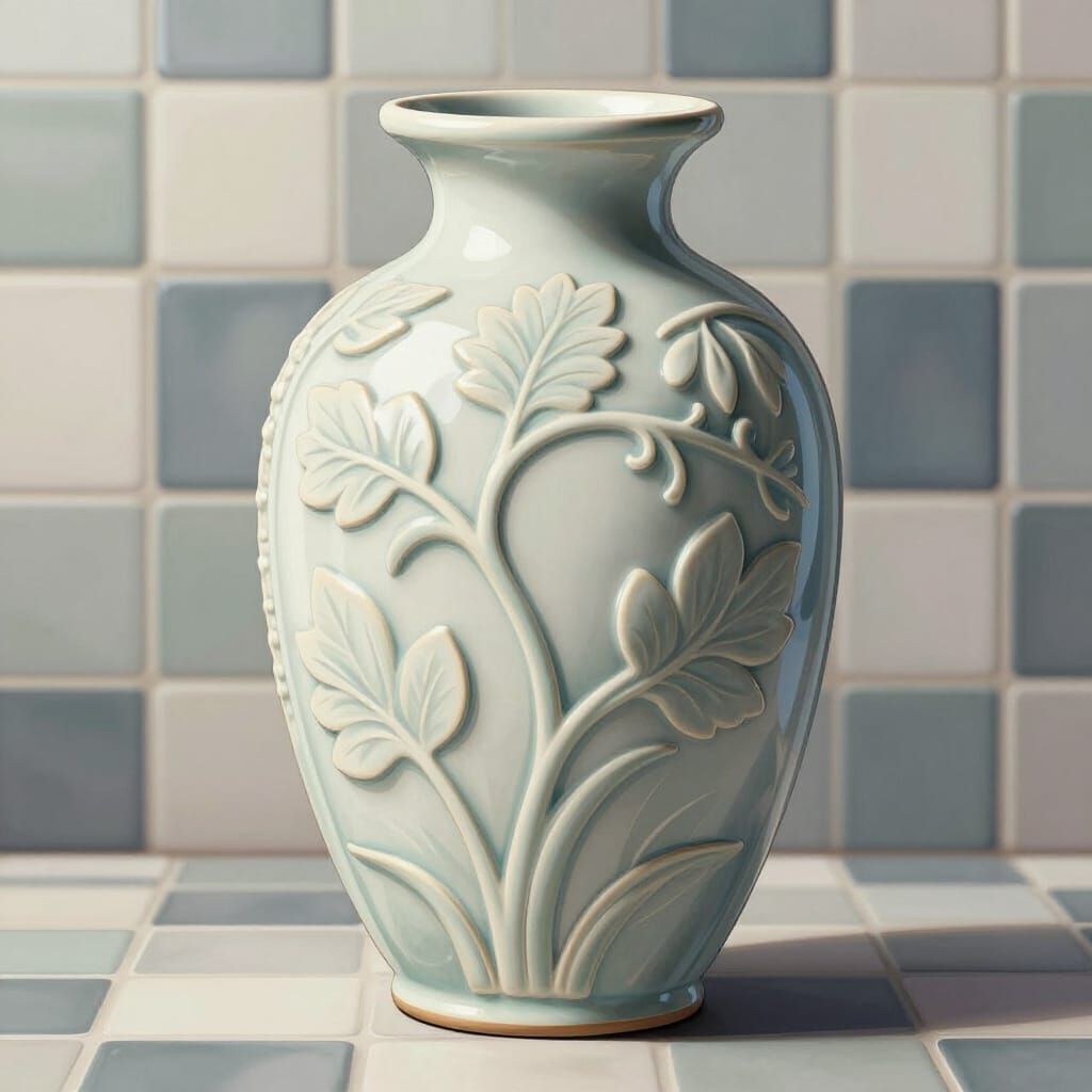 Whimsical Ceramic Vase with Botanical Carvings
