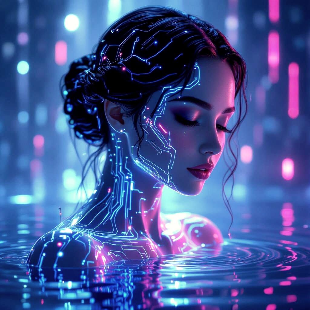 Water Woman With Neon Circuit Skin