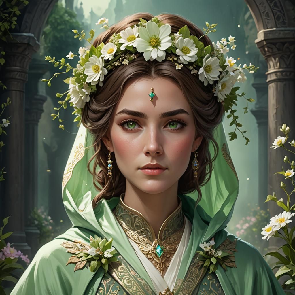 Cleric with Flowing Green Robe: Fantasy Concept Art