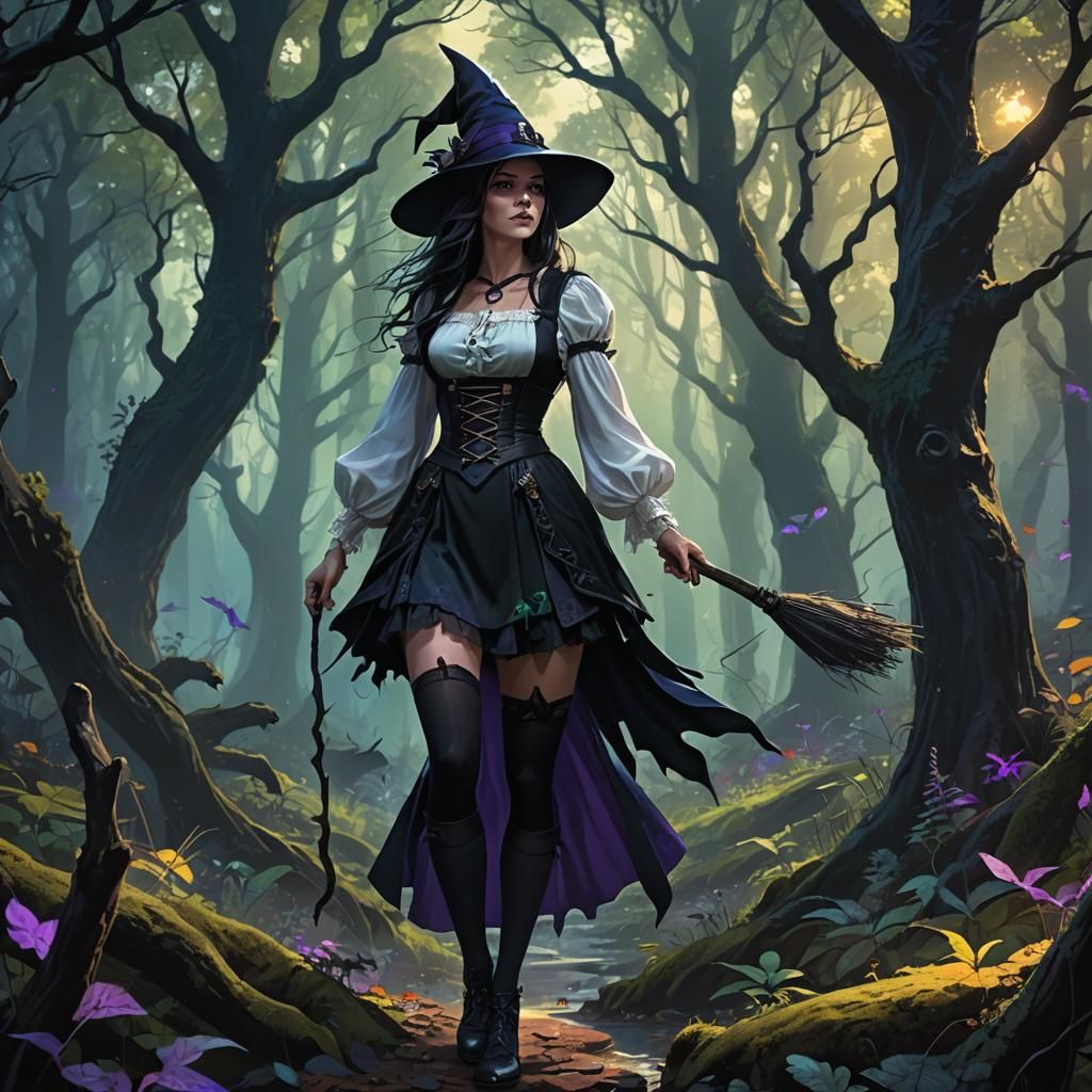 Mystical Forest Witch in Detailed Fantasy Art