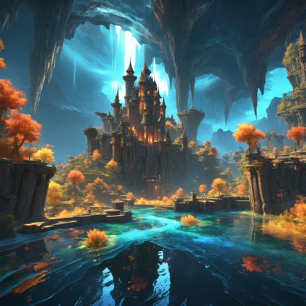 Floating Castle Island: Expressionist Fractal Art