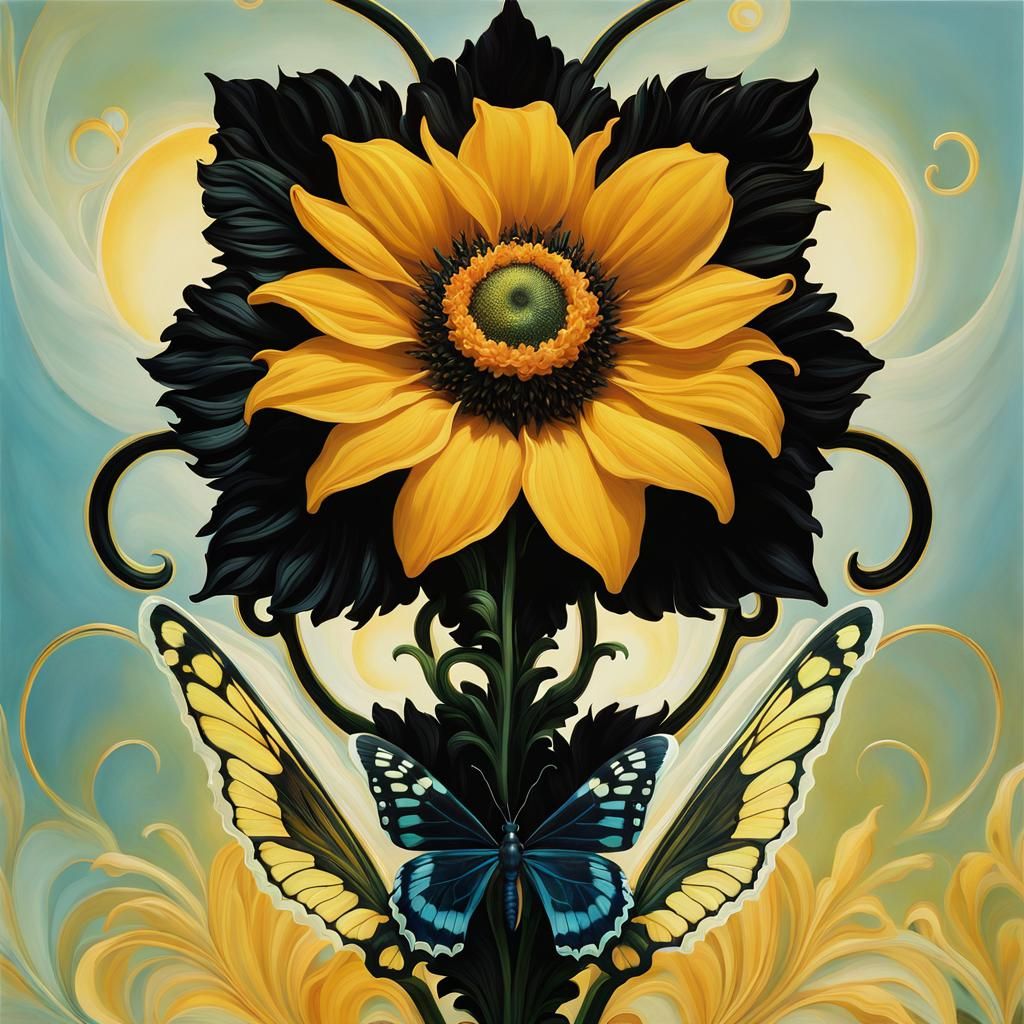 Baroque Sci-Fi Butterfly Visits Sunflower