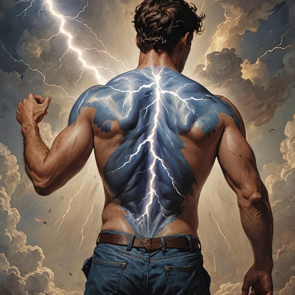Zeus Sends Lightning Bolt, Painted Back Art