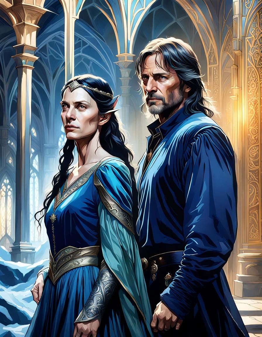 Aragorn and Arwen in Blue Velvet: Cinematic Portrait