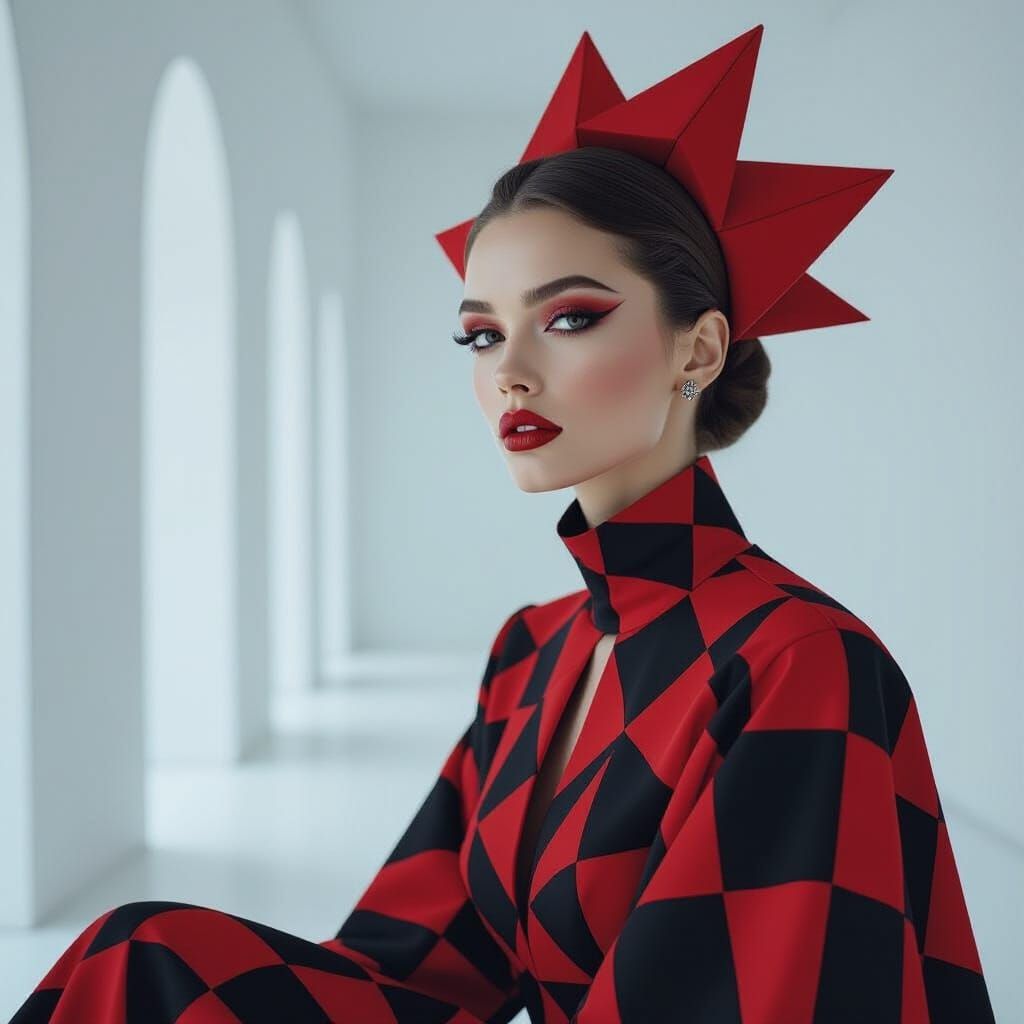 Futuristic Red and Black Couture Portrait in 8K