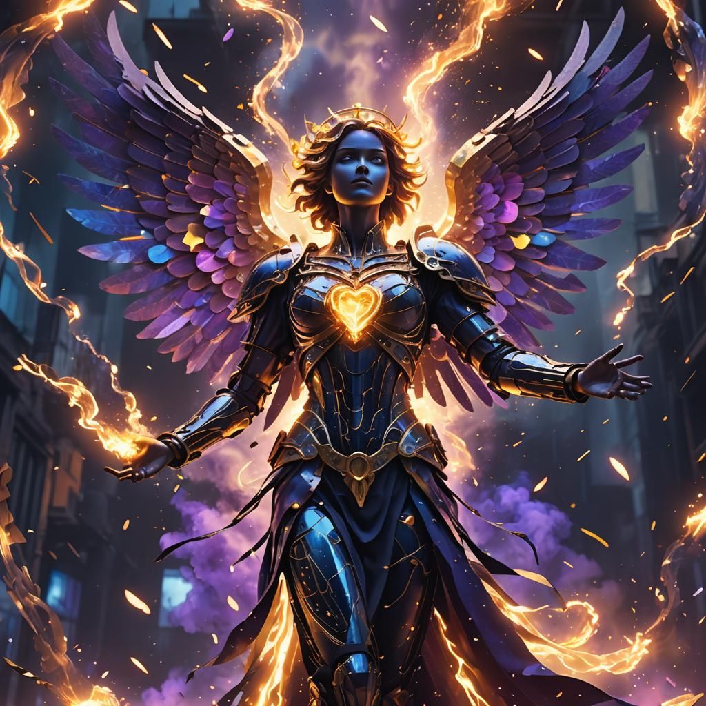 Wrought Iron Angel Exploding in Low-Poly 3D Art