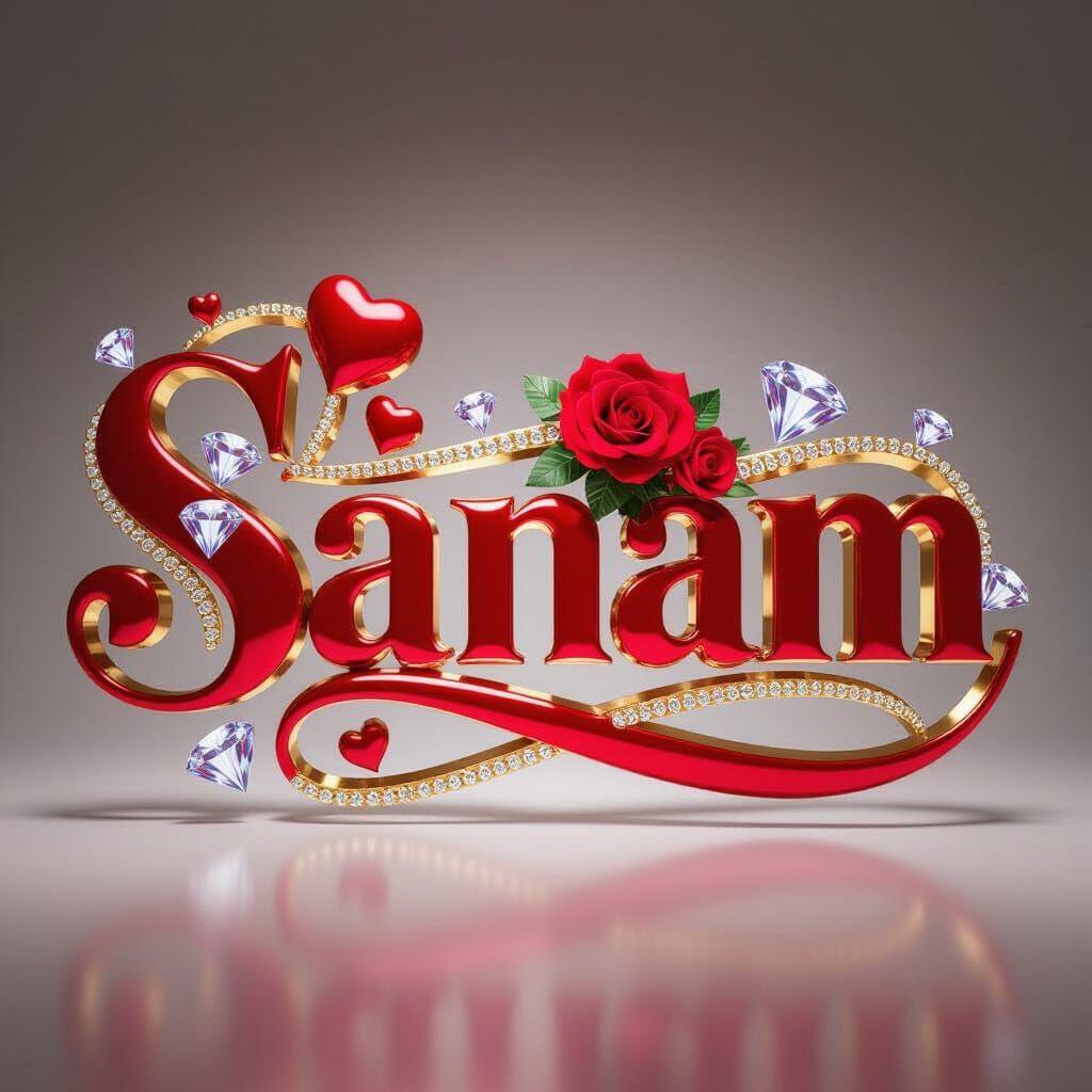Elegant 3D Render of 'Sanam' in Red and Gold