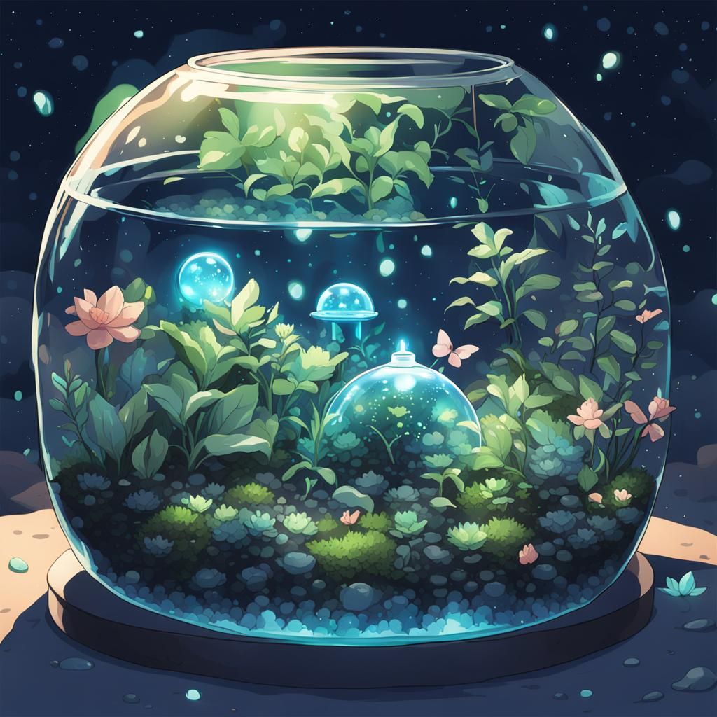 Bioluminescent Terrarium in Anime Style