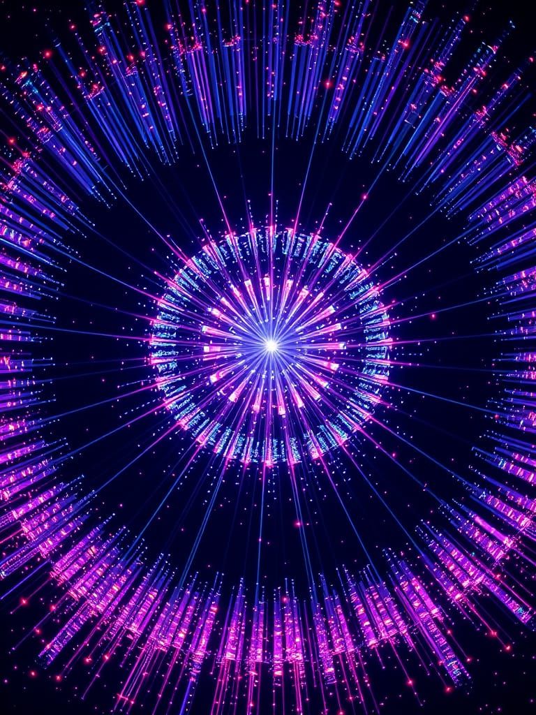 Neon Light Fountains in Fibonacci Pattern