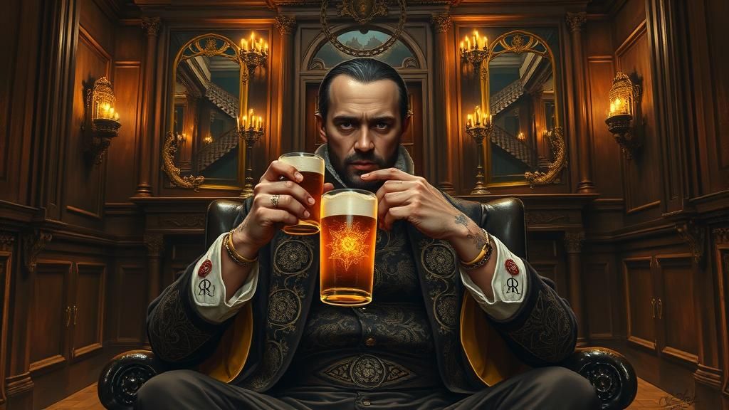 Tudor Gentleman's Occult Ritual in Escher-Inspired Study