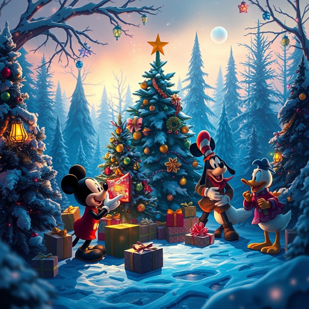 Disney Characters in Vibrant Christmas Prep Scene, Modeled A...
