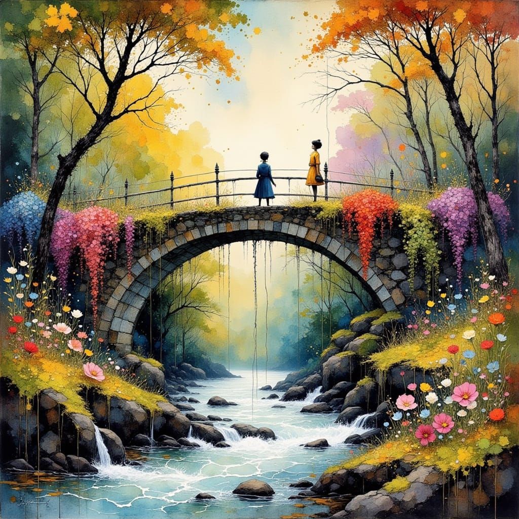 Enchanting English Bridge in an Illustrative Style
