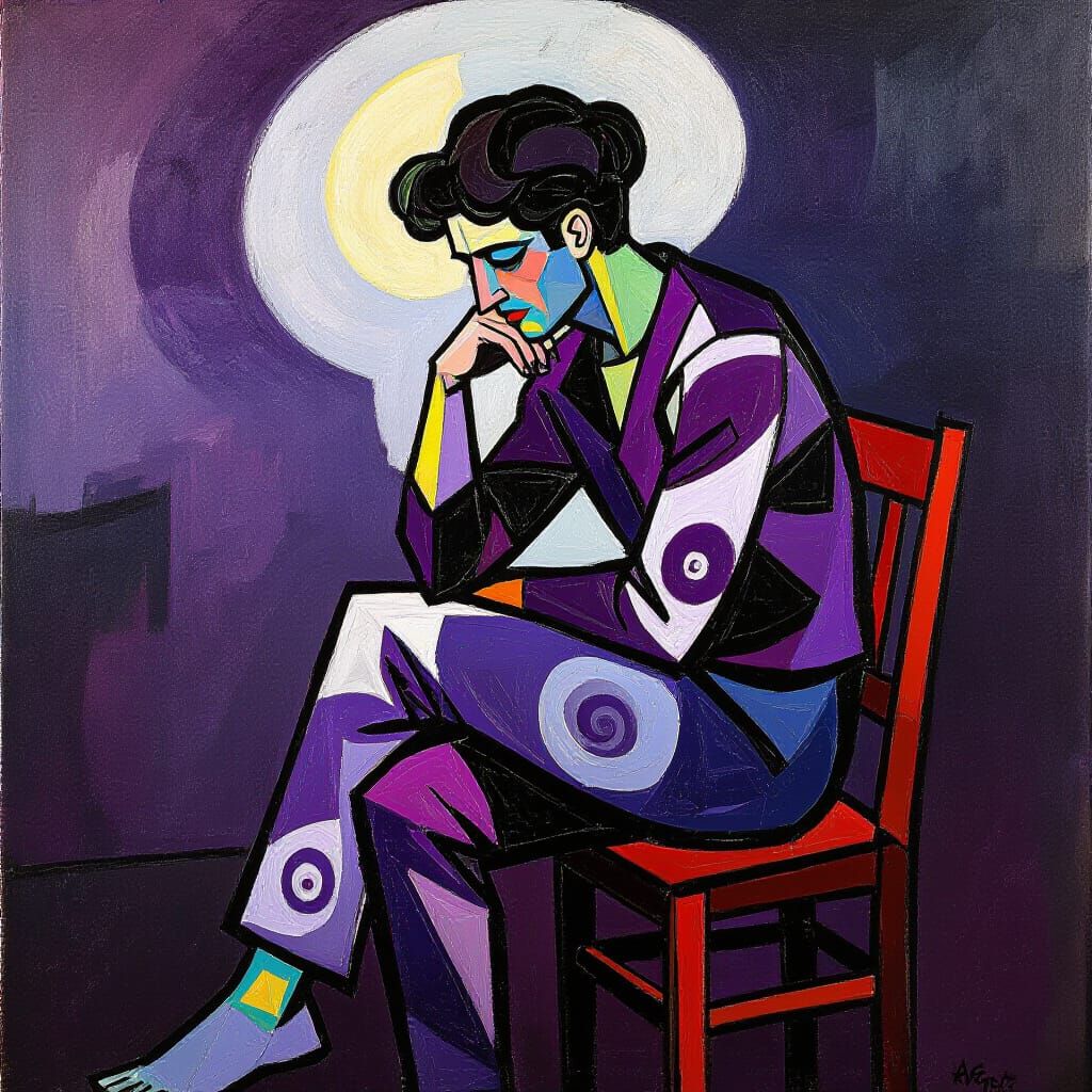 Contemplative Figure in Expressionist Abstract Surrealism