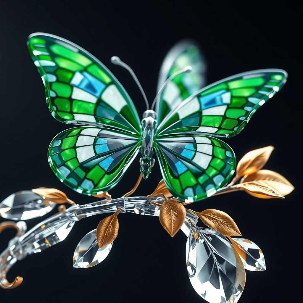 Glass Butterfly Sculpture on Crystal Branch