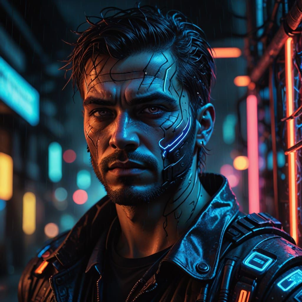 Cyberpunk Haruman Male with Glowing Prosthetic Eye