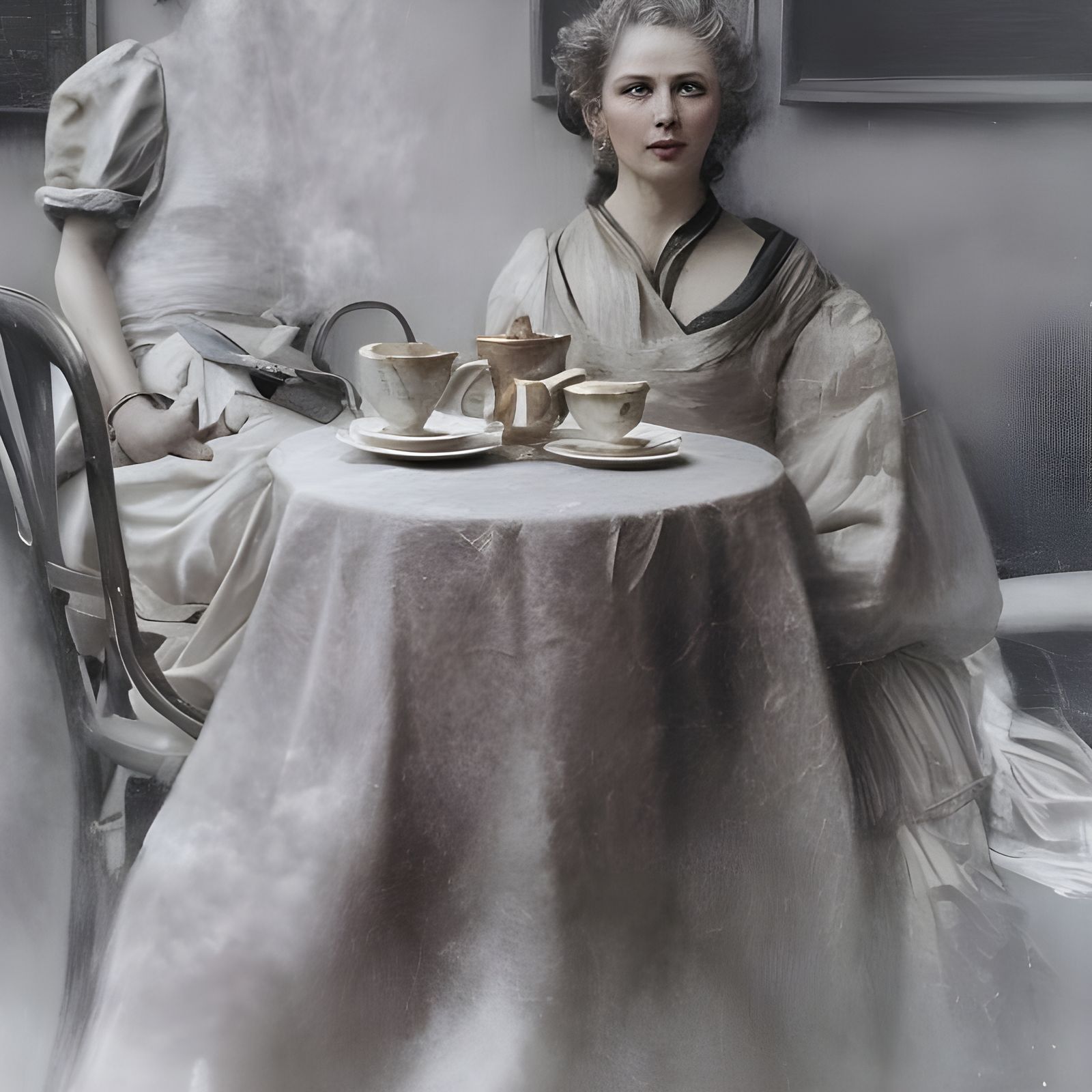Beautiful Woman in Cafe: Photorealistic Tea Portrait