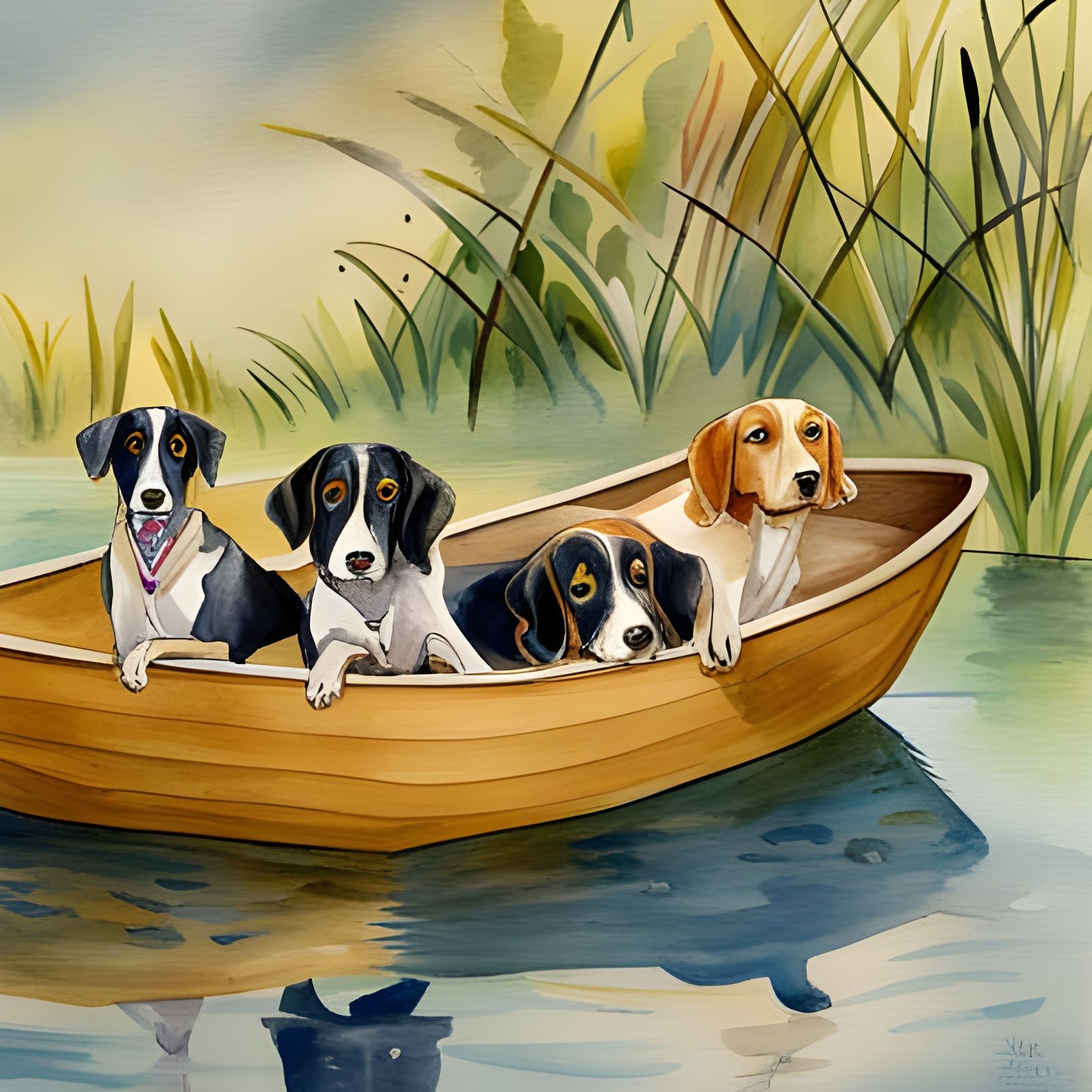 Dogs in a boat