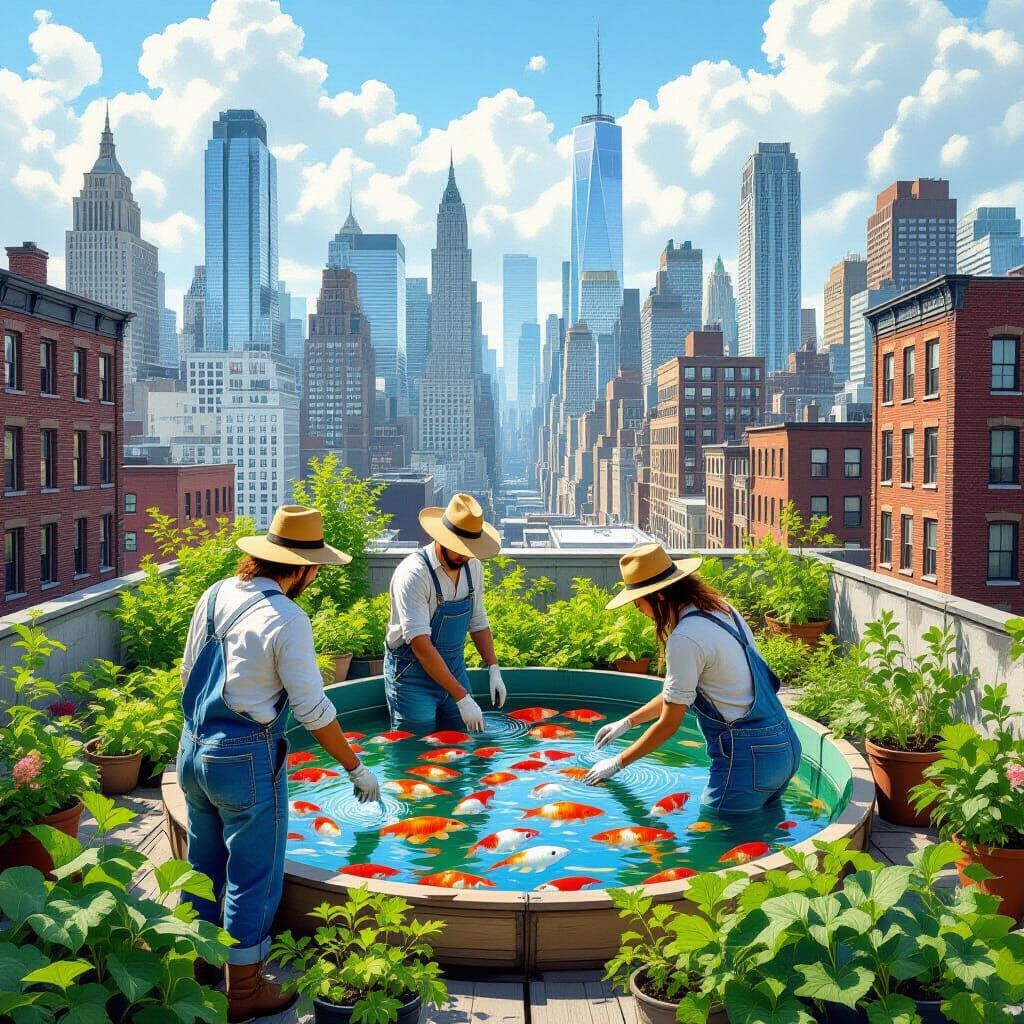 Urban Rooftop Farm with Aquaponics and Farmers
