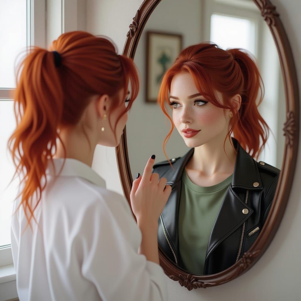 Woman Sees Alter Ego in Mirror