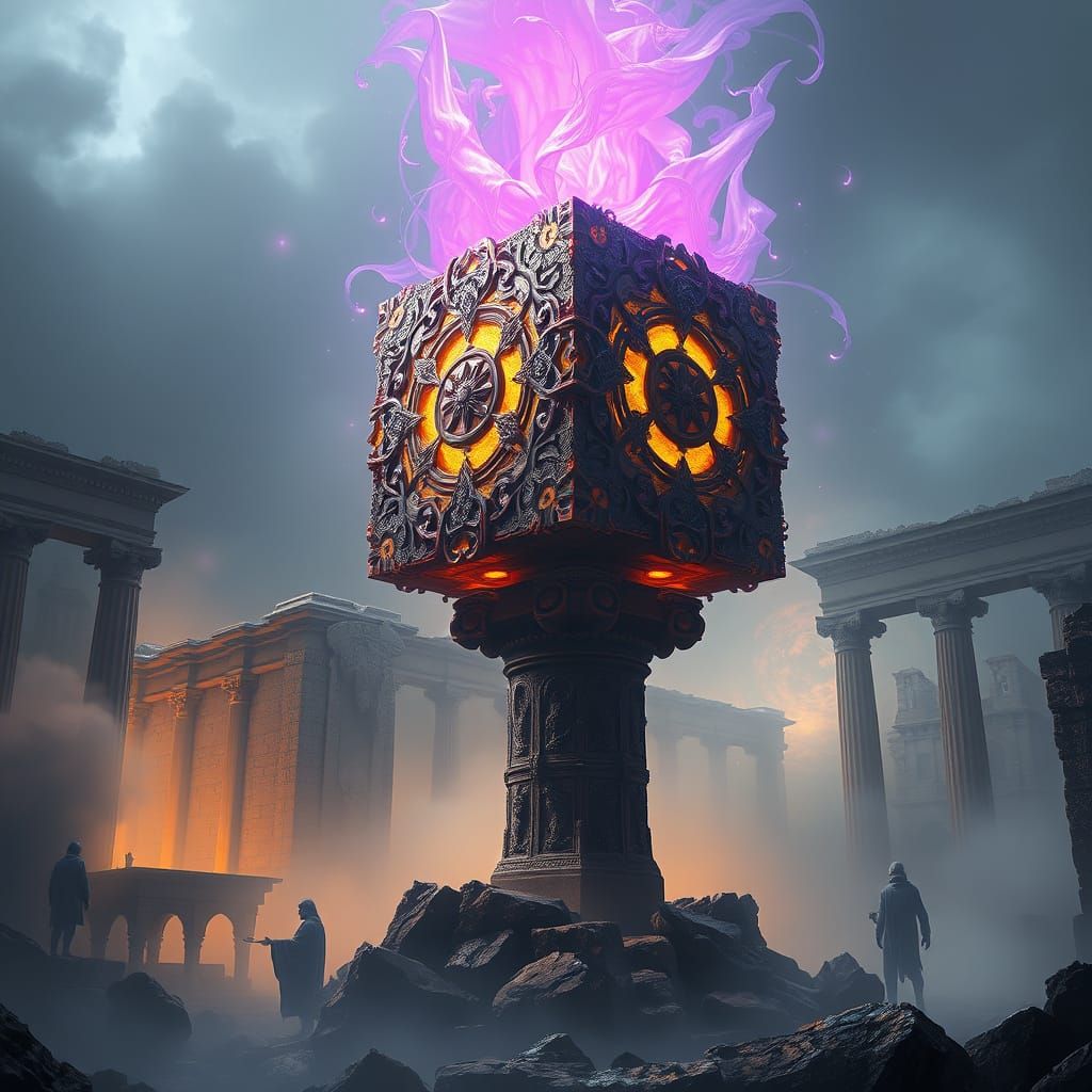 Mystical Artifact Ascends in Dark Fantasy Landscape