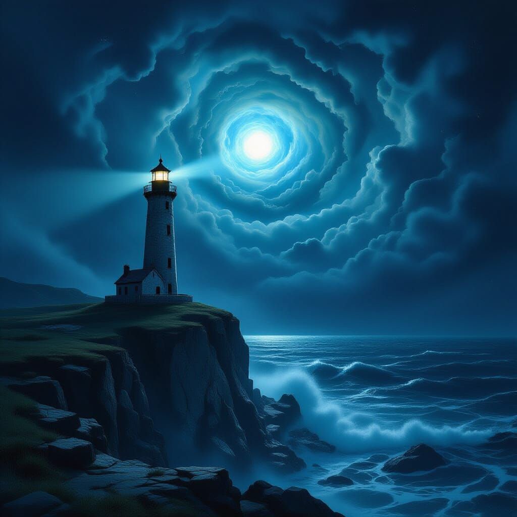 Cosmic Lighthouse on Alien Shore in Dark Fantasy Style