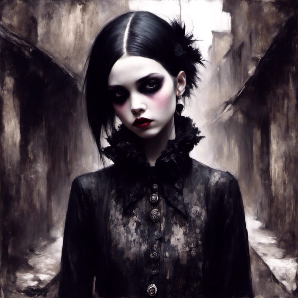 Goth Punk Girl in Art Brut Style