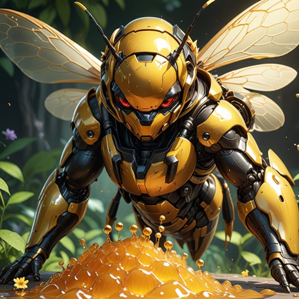 Giant Bumble Bee Eats Honey in 3D Anime Art