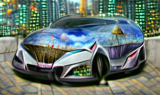 Futuristic Car Overlooking City, Digital Art