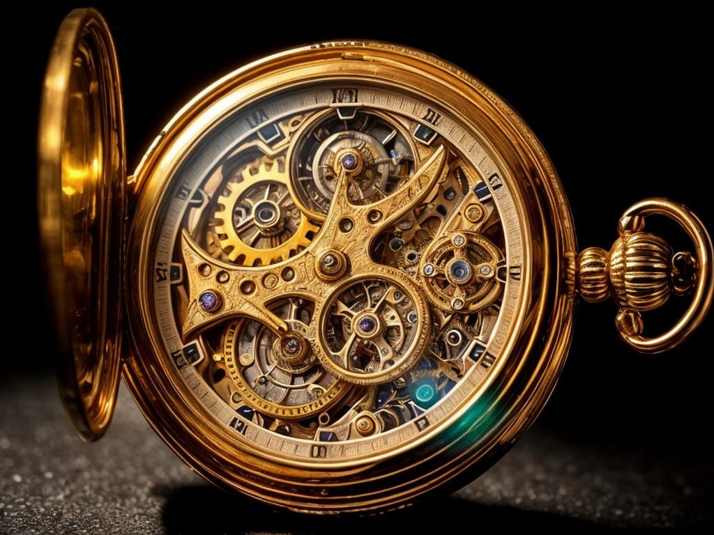 Intricate Gold Pocket Watch with Visible Mechanics
