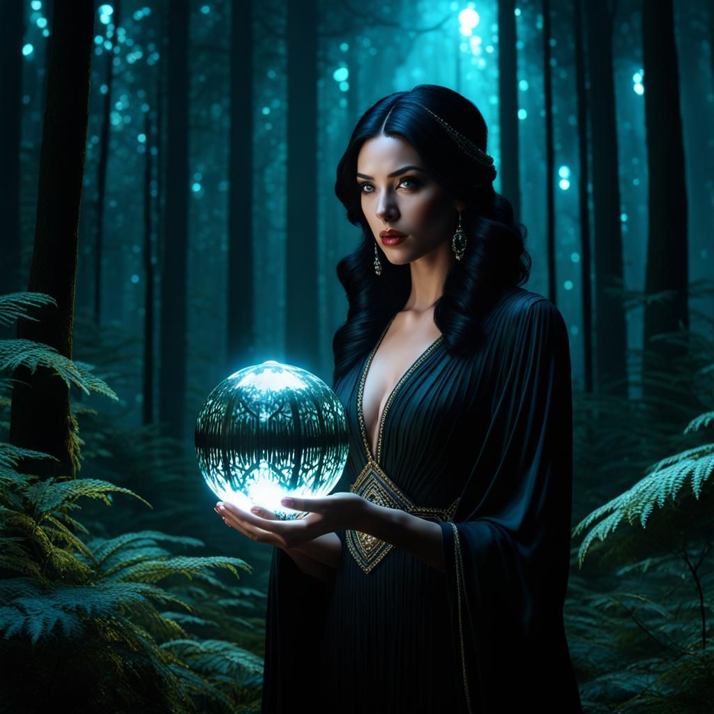 Enchanting Woman Gazing into Crystal Ball