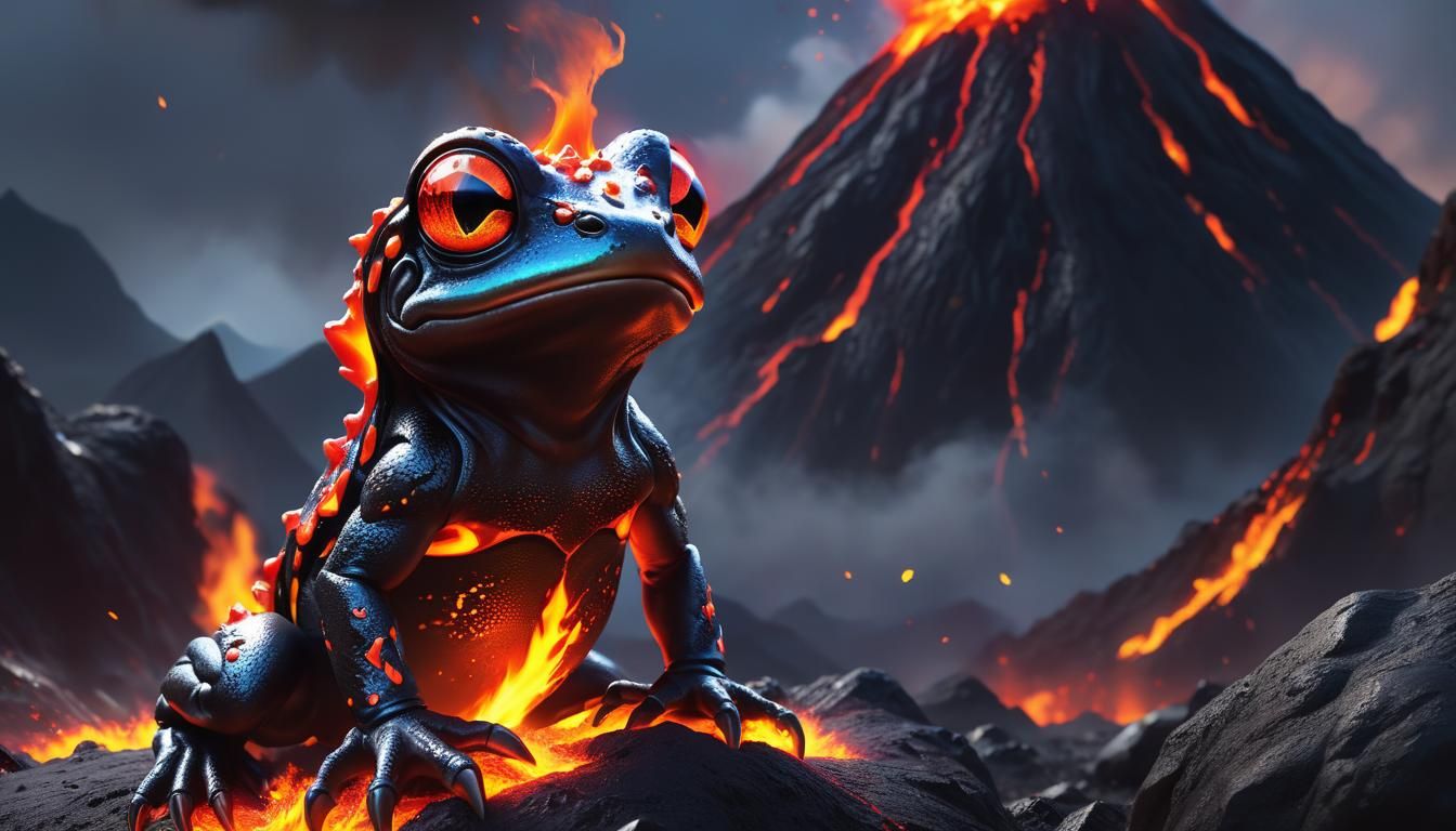 Lava Frog Alien in Anime Style, 3D Render