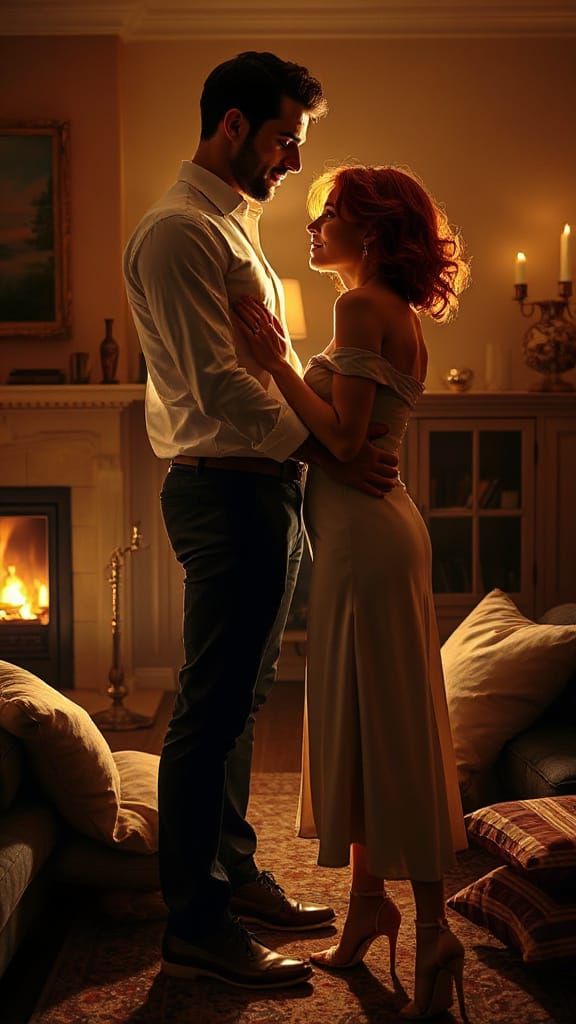 Passionate Embrace in Warm Light: A Romantic Scene