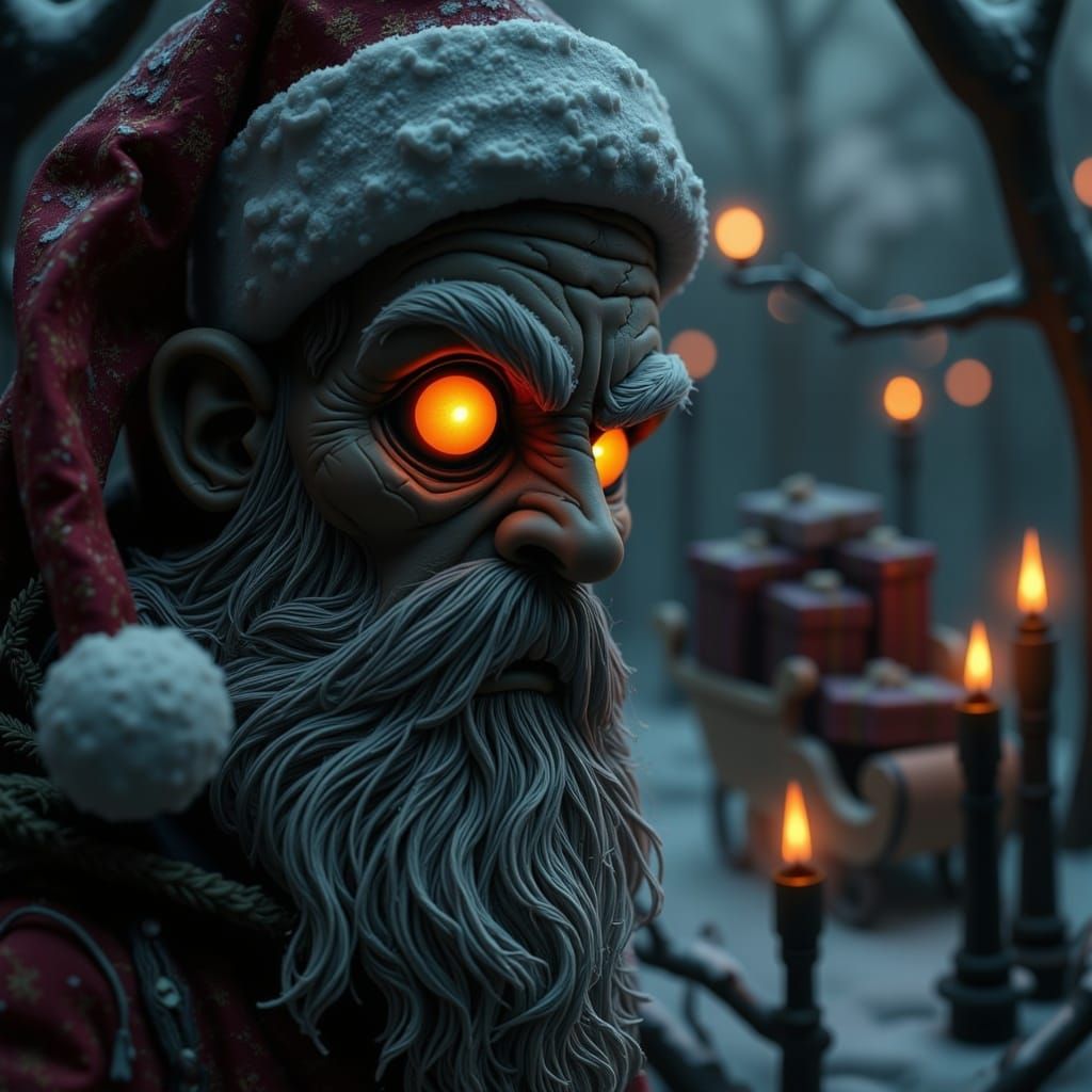 Haunting Santa Portrait in Claymation Style