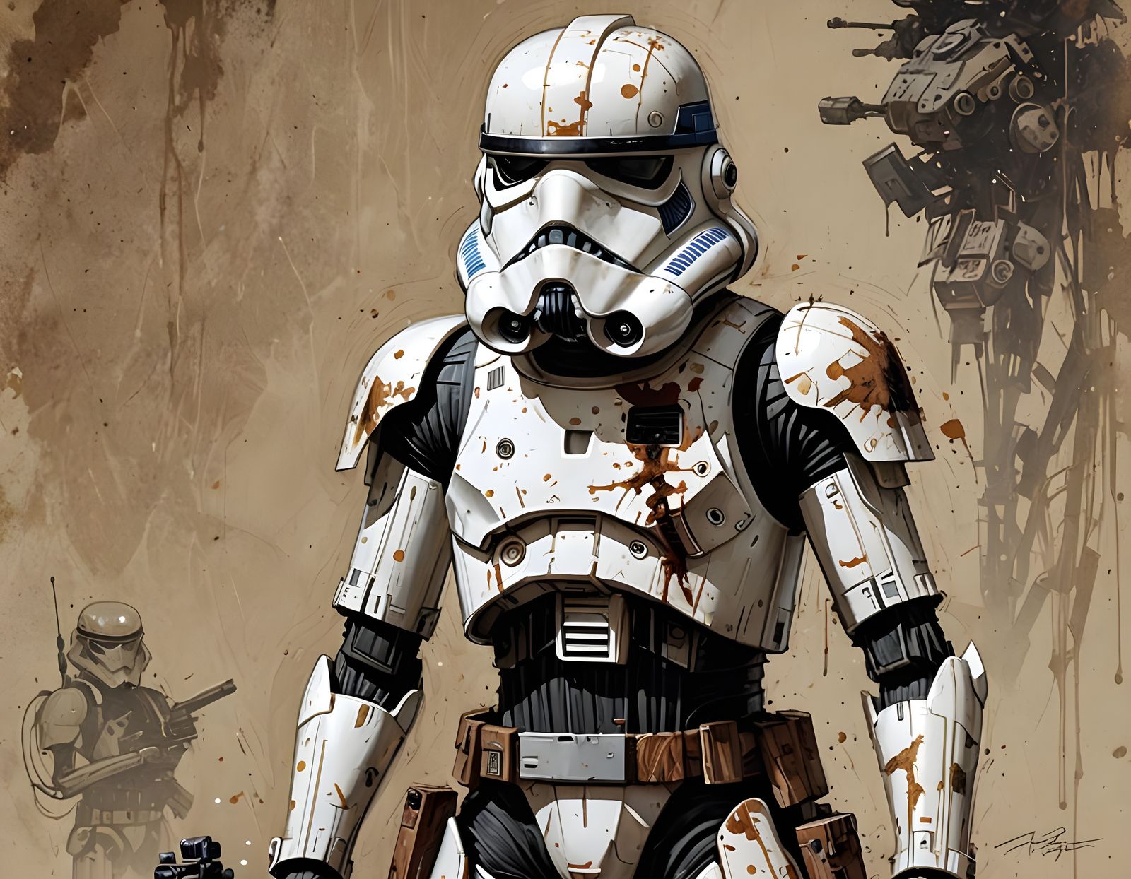 Stormtrooper with Embarrassed Expression: Detailed Digital A...