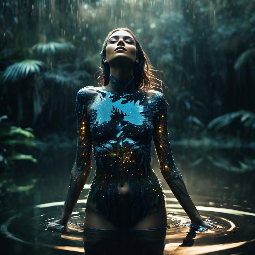 Surreal Galaxy Rainforest: Double Exposure Dreamscape