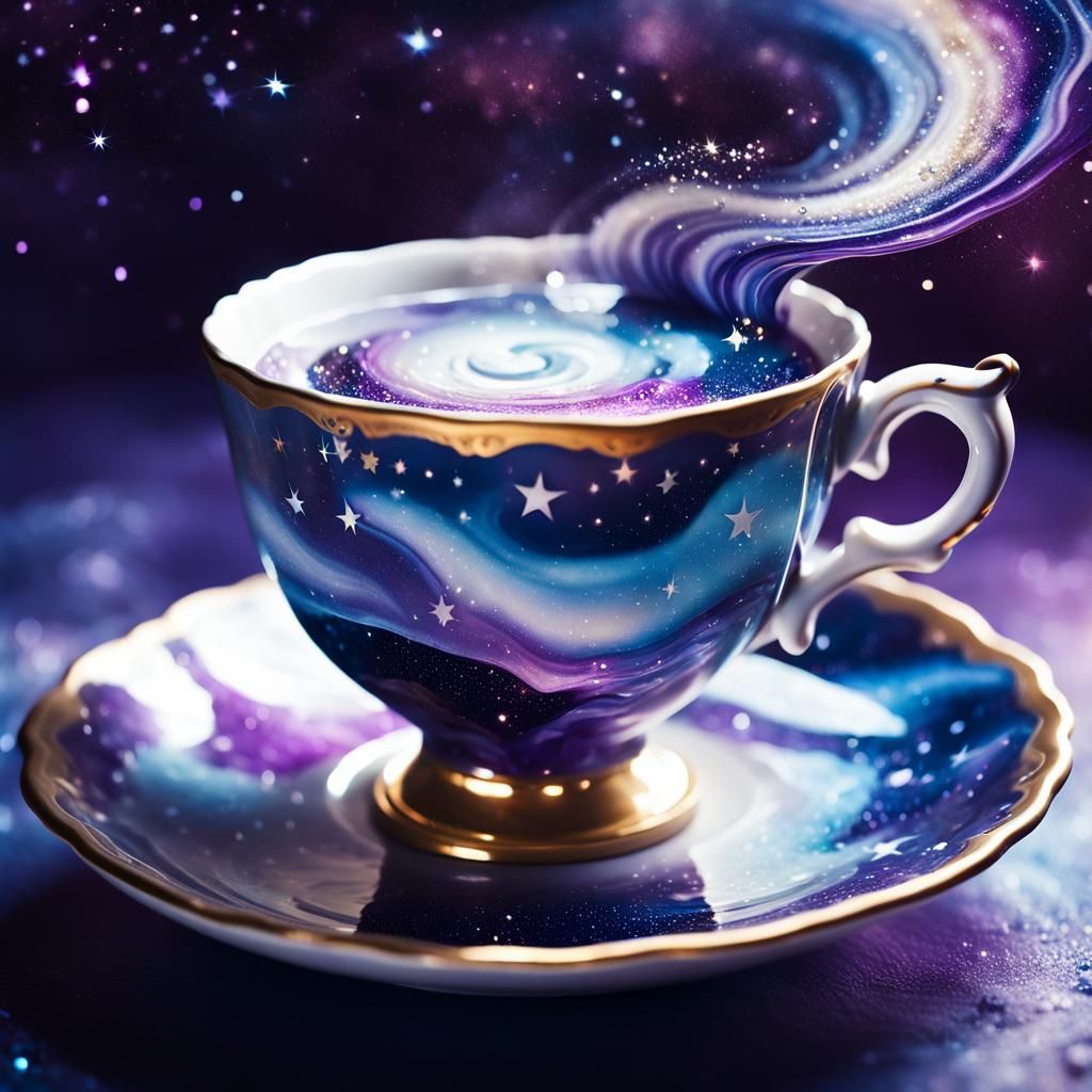 Dreamy Cosmic Surrealism: Starry Sky in a Teacup
