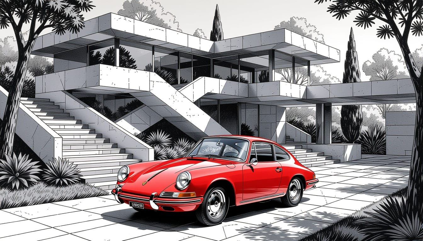 Impossible Architecture Villa Drawing in Escher Style