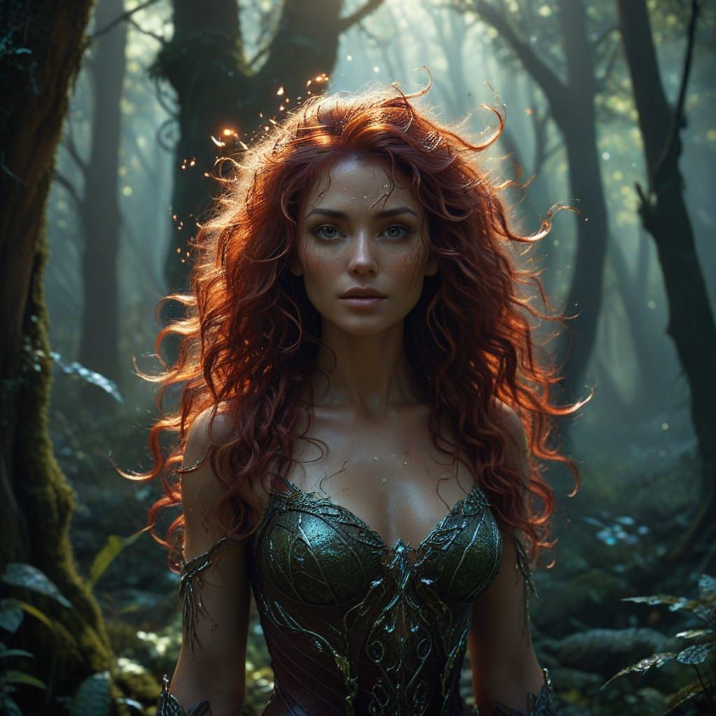 Ethereal Woman in Mystical Forest Concept Art